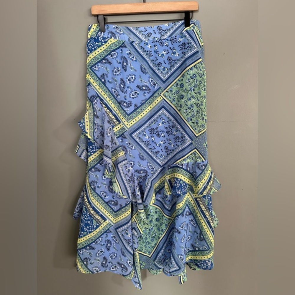 Gunit Bandana Print Tiered Maxi Skirt | Blue and Yellow